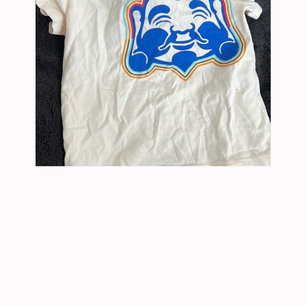Evisu White and Blue Short Sleeve Tee with Bold Graphic